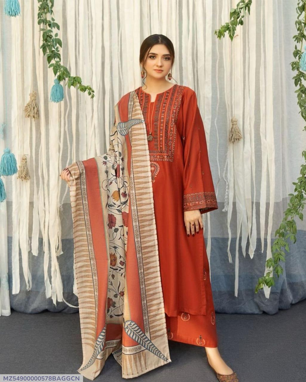 3 Pcs Women's Unstitched Embroidered Lawn Suit