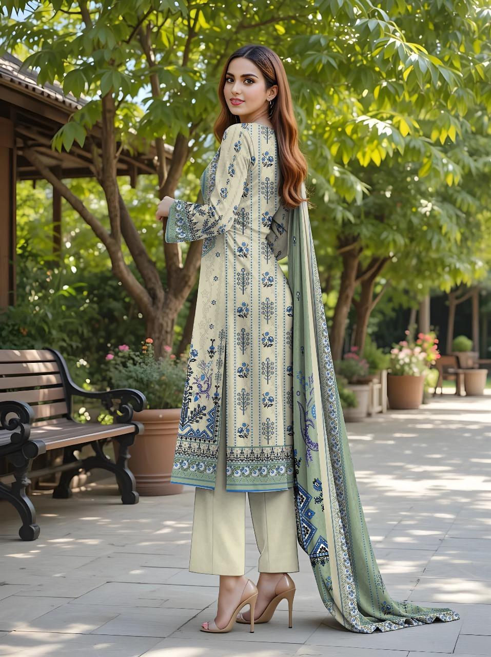 3 Pcs Women's Unstitched Lawn Printed Suit