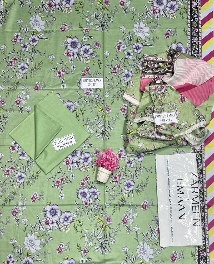 3 Pcs Women's Unstitched Lawn Printed Suit