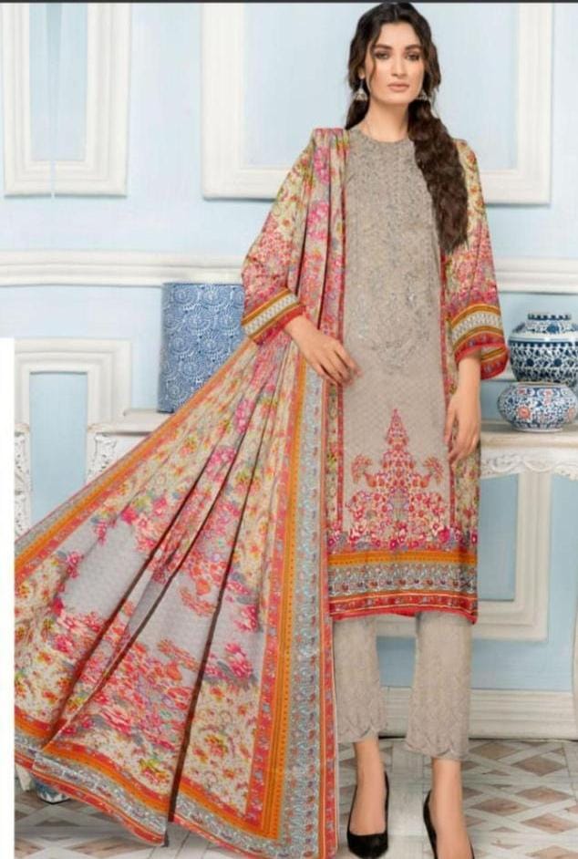 3 Pcs Women's Unstitched Embroidered Linen Suit
