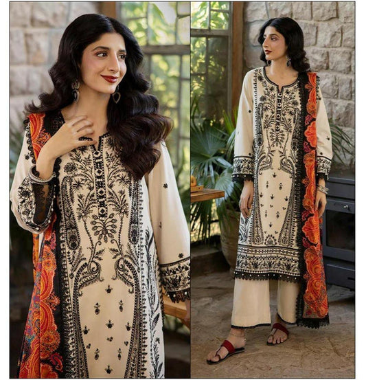 3 Pcs Women's Unstitched Embroidered Suit