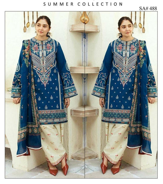 3 Pcs Women's Unstitched Embroidered Suit