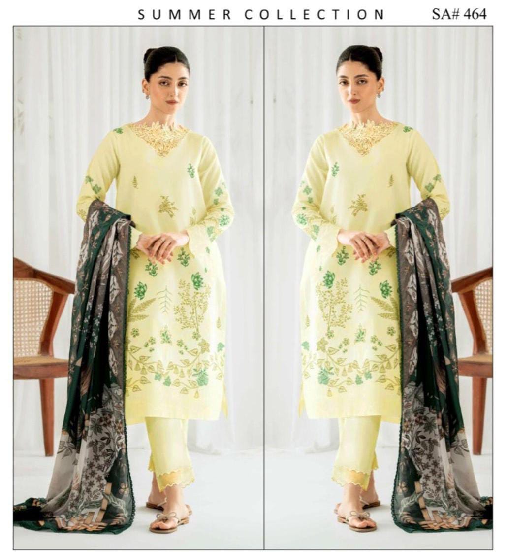 3 Pcs Women's Unstitched Embroidered Suit