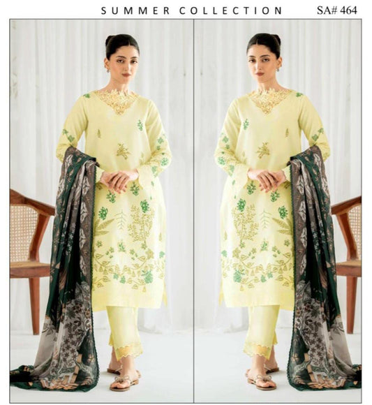 3 Pcs Women's Unstitched Embroidered Suit