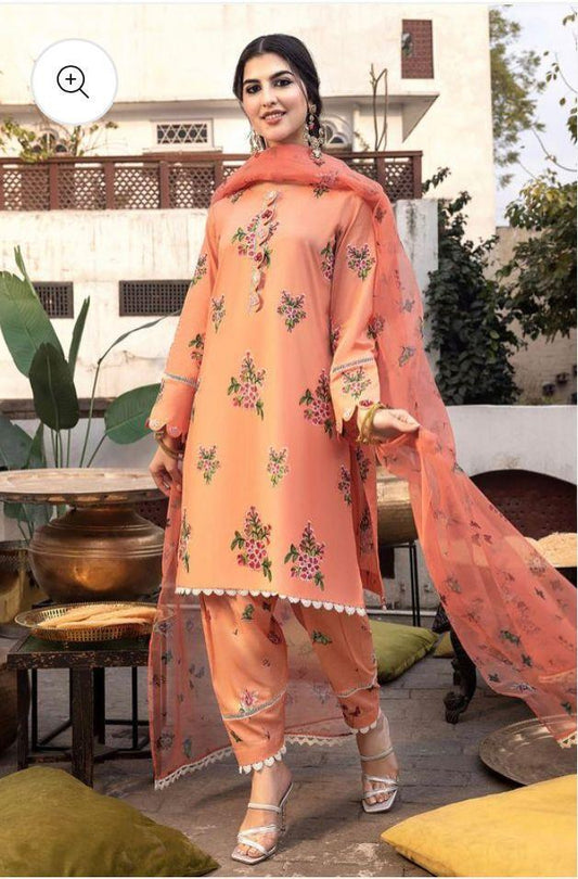 3 Pcs Women's Unstitched Silk Embroidered Suit