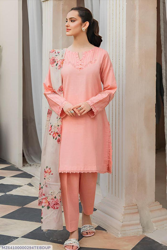 3 Pcs Women's Unstitched Embroidered Lawn Suit