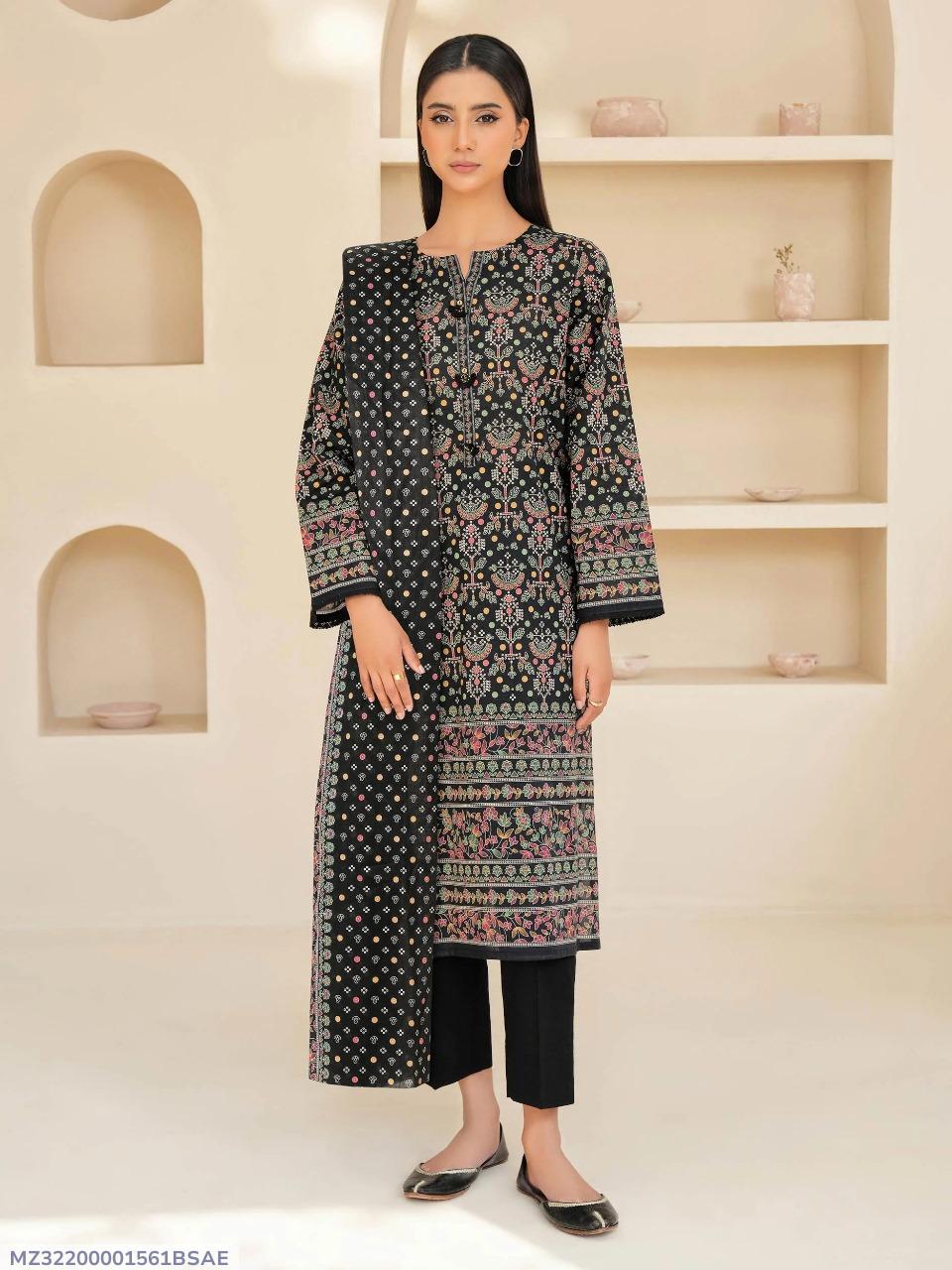 3 Pcs Women's Unstitched Printed Linen Suit