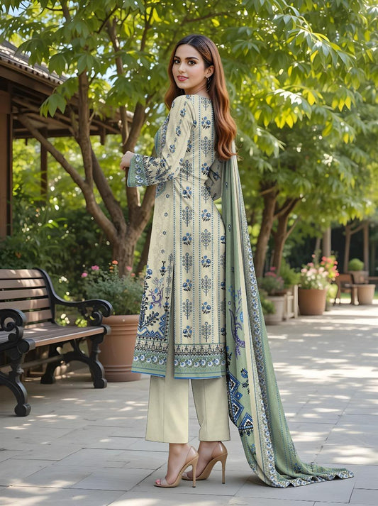 3 Pcs Women's Unstitched Lawn Printed Suit