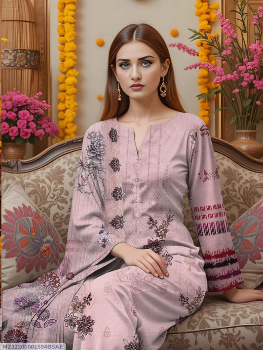 3 Pcs Women's Unstitched Embroidered Dobby Lawn Suit