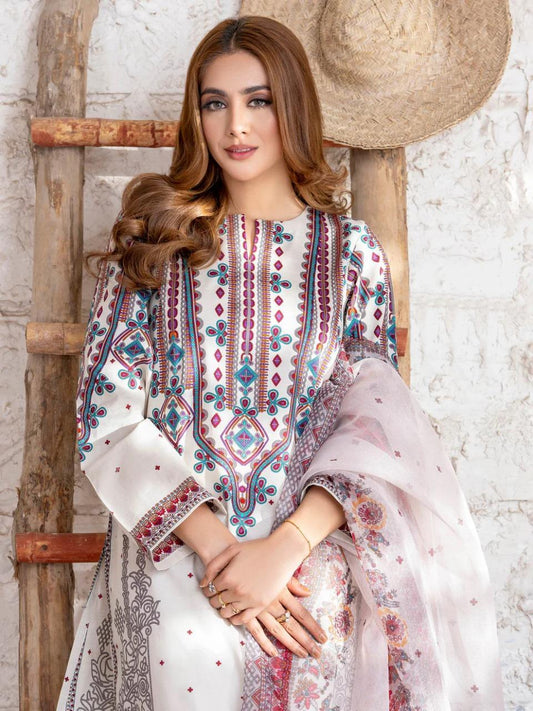3 Pcs Women's Unstitched Printed Suit – Off White