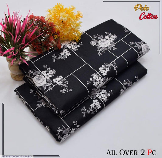 2 Pcs Women's Unstitched Printed Suit – Black