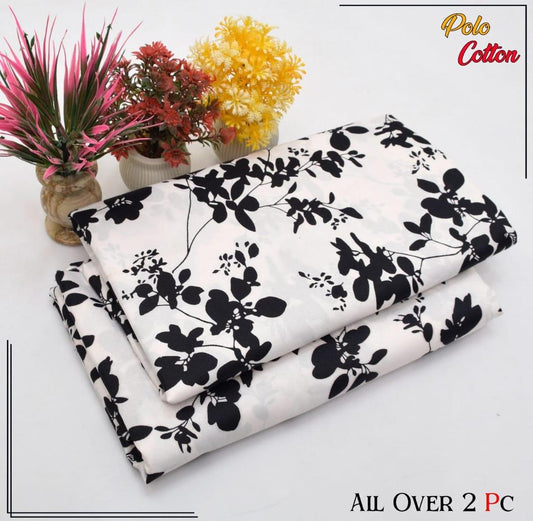 2 Pcs Women's Unstitched Printed Suit – White