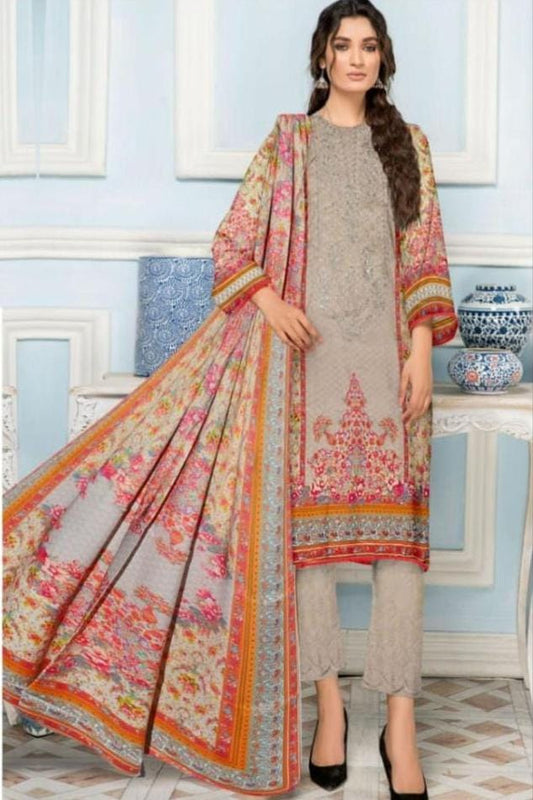 3 Pcs Women's Unstitched Embroidered Linen Suit