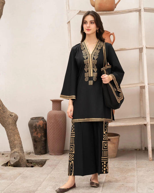 Stylish 3-Piece Women's Embroidered Shirt, Palazzo & Branded Bag Set