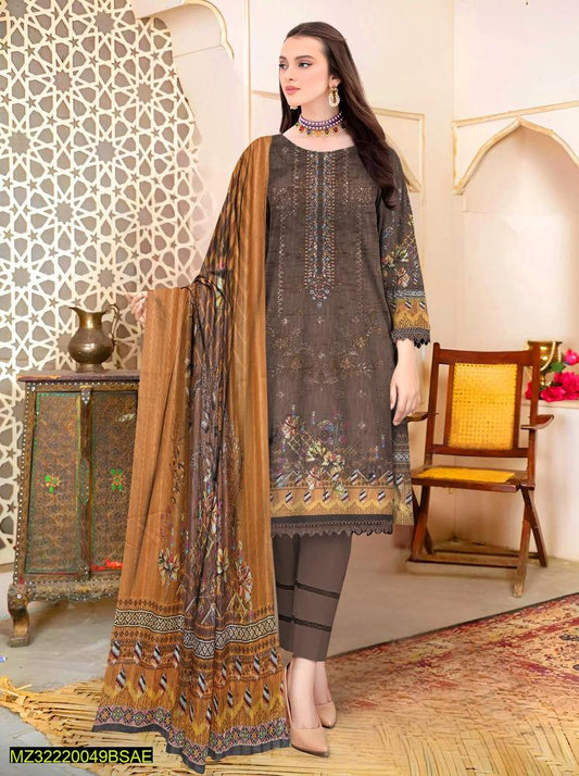 3 Pcs Women's Unstitched Lawn Embroidered Sui