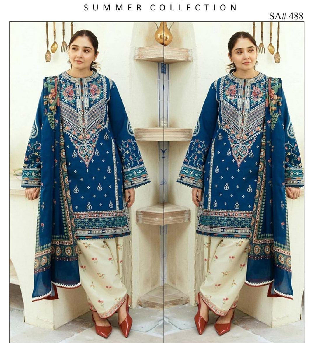 3 Pcs Women's Unstitched Embroidered Suit
