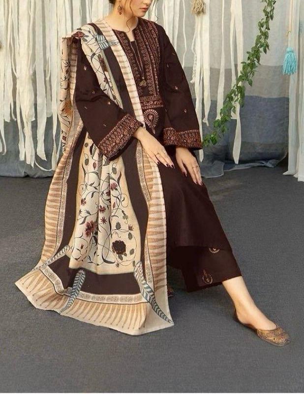 3 Pcs Unstitched Embroidered Lawn Suit for Women