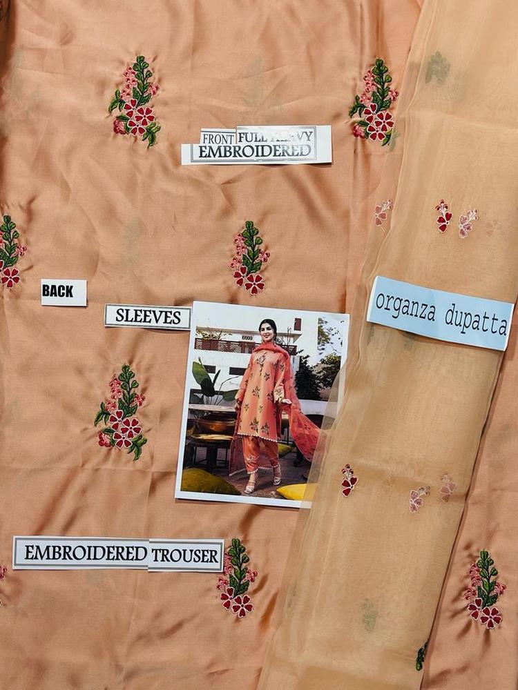 3 Pcs Women's Unstitched Silk Embroidered Suit