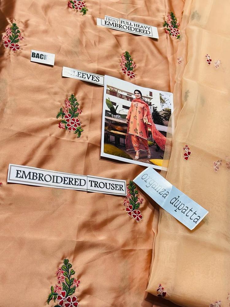 3 Pcs Women's Unstitched Silk Embroidered Suit