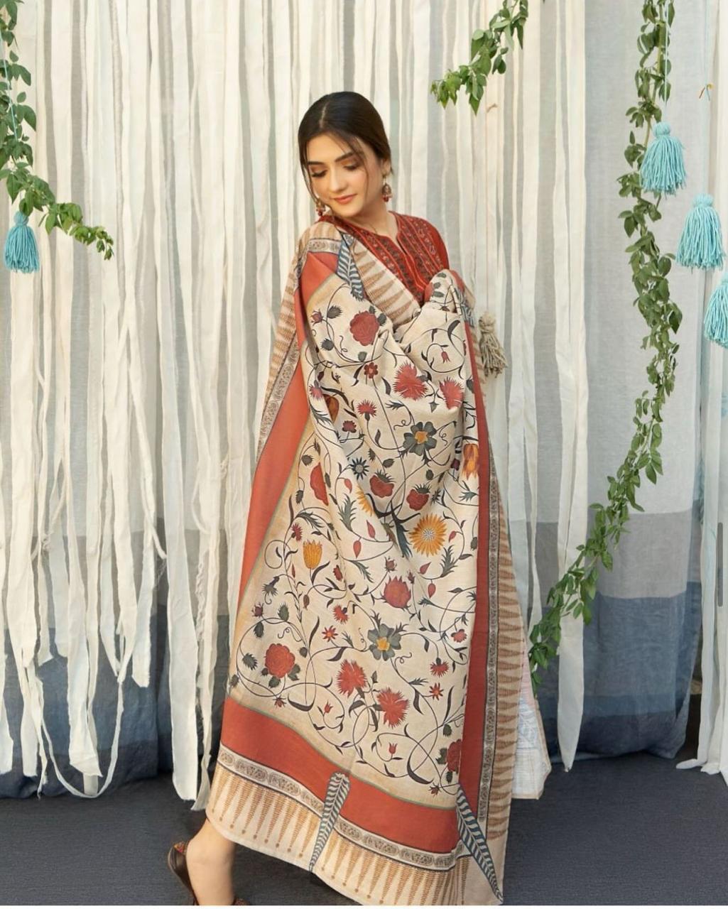 3 Pcs Women's Unstitched Embroidered Lawn Suit