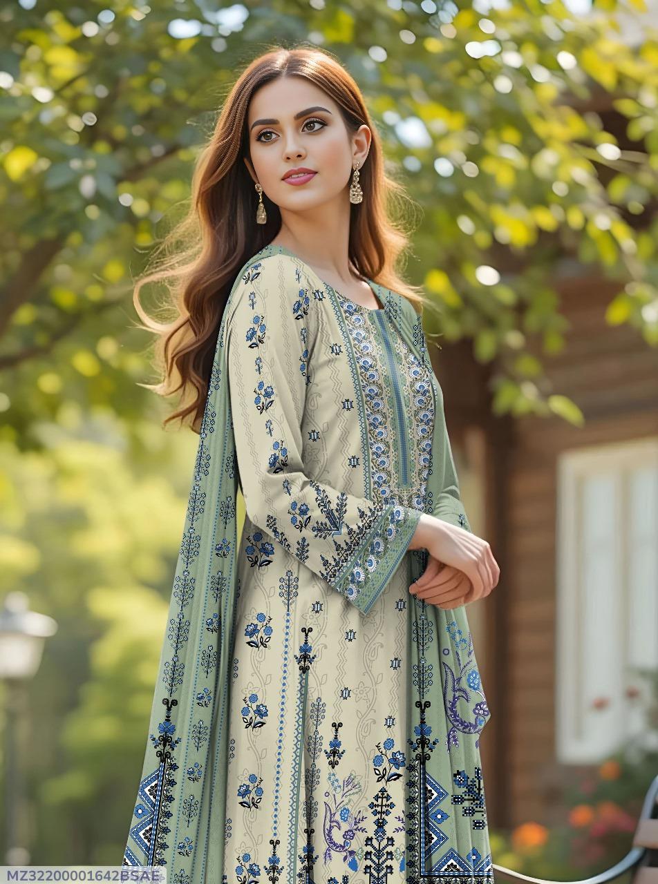 3 Pcs Women's Unstitched Lawn Printed Suit
