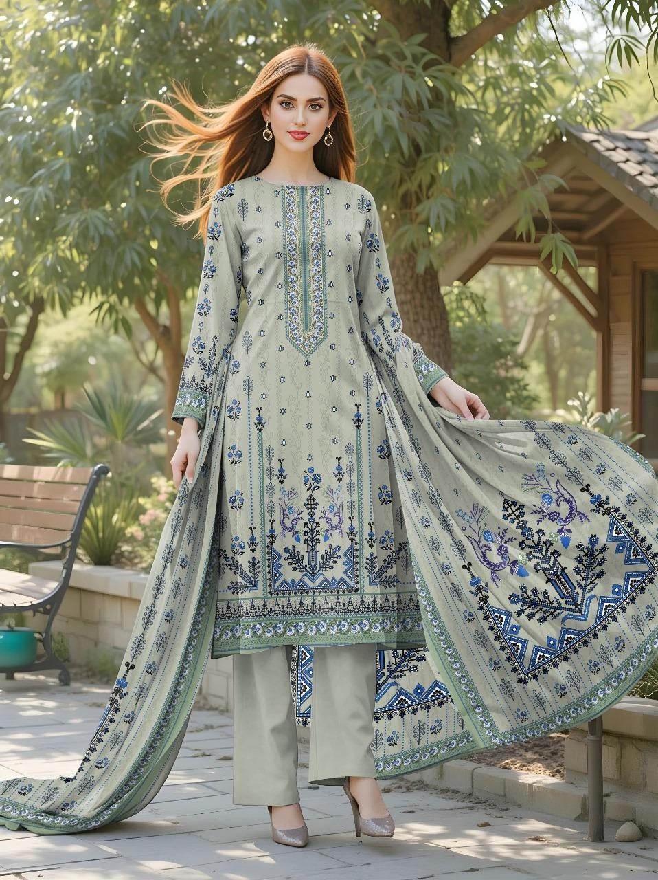 3 Pcs Women's Unstitched Lawn Printed Suit