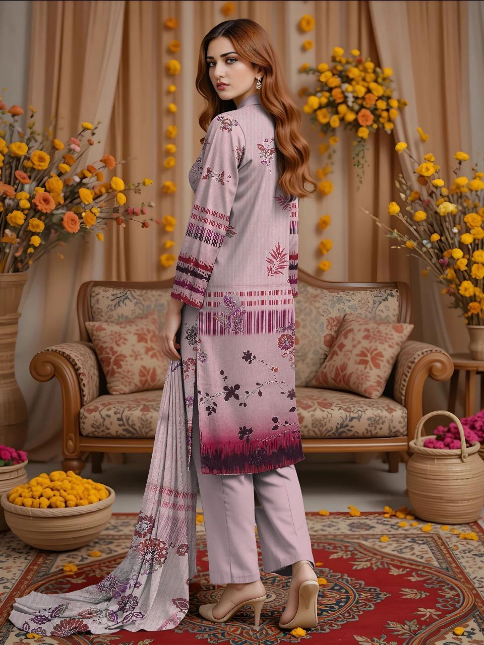 3 Pcs Women's Unstitched Embroidered Dobby Lawn Suit