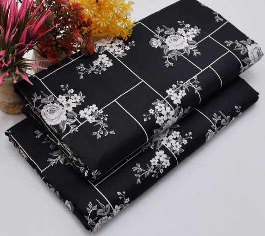 2 Pcs Women's Unstitched Printed Suit – Black