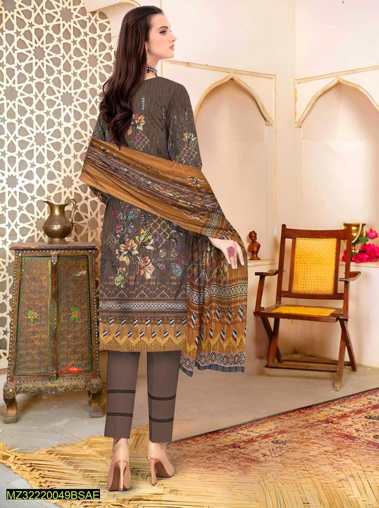 3 Pcs Women's Unstitched Lawn Embroidered Sui